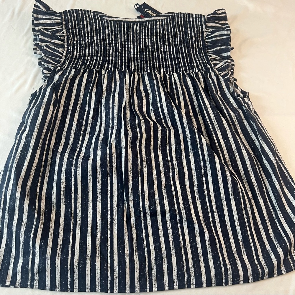 Buffalo David Bitton Suttonella Smocked Stripe Blouse NWT Medium - Picture 2 of 6